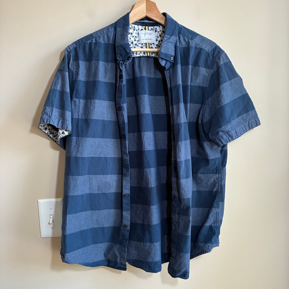 Cactus Man Ricky Singh Striped Button Down XL Blue Mens Cotton Short Sleeve